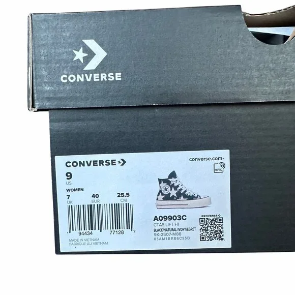 ✨Converse Women Shoes Sz 9 Ctas Lift Platform Hi Large Stars Black Beige A09903C - Picture 7 of 10
